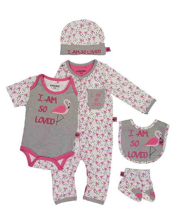 5-delige Baby Giftset - Thema: Flamingo